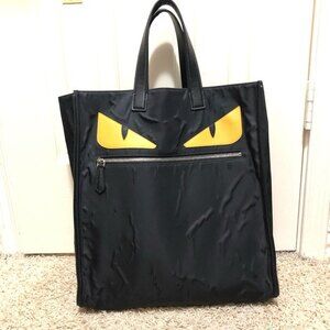 Fendi Vitello black Monster Yellow Eyes Nylon Tote
